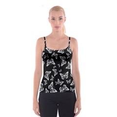 Black And White Butterfly Pattern Spaghetti Strap Top by SpinnyChairDesigns