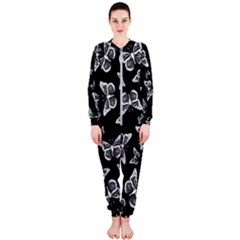 Black And White Butterfly Pattern Onepiece Jumpsuit (ladies)  by SpinnyChairDesigns