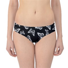 Black And White Butterfly Pattern Hipster Bikini Bottoms by SpinnyChairDesigns