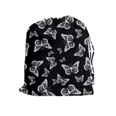 Black And White Butterfly Pattern Drawstring Pouch (xl) by SpinnyChairDesigns