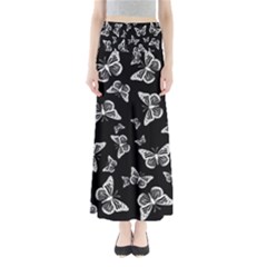 Black And White Butterfly Pattern Full Length Maxi Skirt by SpinnyChairDesigns