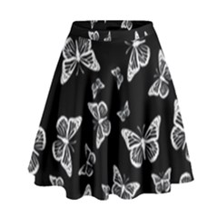 Black And White Butterfly Pattern High Waist Skirt by SpinnyChairDesigns