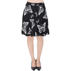 Black And White Butterfly Pattern Velvet High Waist Skirt by SpinnyChairDesigns