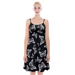 Black And White Butterfly Pattern Spaghetti Strap Velvet Dress by SpinnyChairDesigns