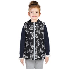 Black And White Butterfly Pattern Kids  Hooded Puffer Vest by SpinnyChairDesigns