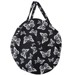 Black And White Butterfly Pattern Giant Round Zipper Tote by SpinnyChairDesigns