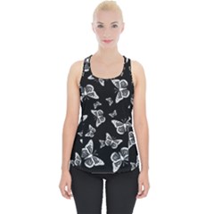 Black And White Butterfly Pattern Piece Up Tank Top by SpinnyChairDesigns