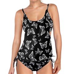 Black And White Butterfly Pattern Tankini Set by SpinnyChairDesigns