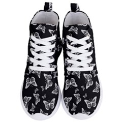 Black And White Butterfly Pattern Women s Lightweight High Top Sneakers by SpinnyChairDesigns