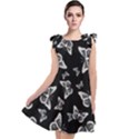 Black and White Butterfly Pattern Tie Up Tunic Dress View1