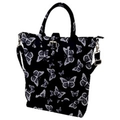 Black And White Butterfly Pattern Buckle Top Tote Bag by SpinnyChairDesigns