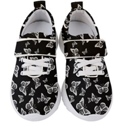 Black And White Butterfly Pattern Kids  Velcro Strap Shoes by SpinnyChairDesigns