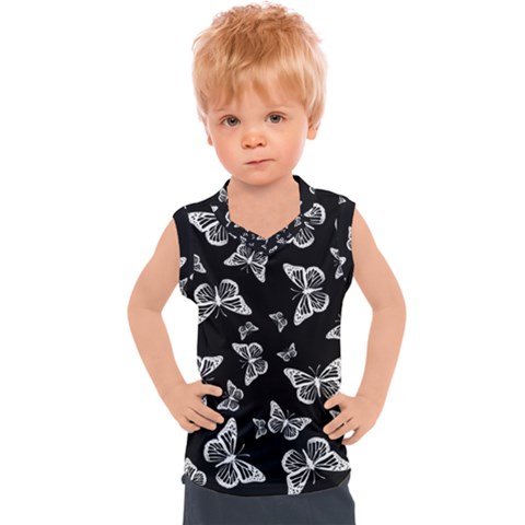 Black And White Butterfly Pattern Kids  Sport Tank Top by SpinnyChairDesigns