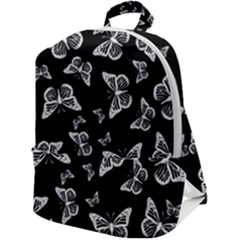 Black And White Butterfly Pattern Zip Up Backpack by SpinnyChairDesigns