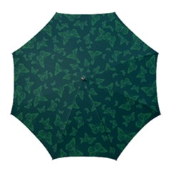 Midnight Green Butterflies Pattern Golf Umbrellas by SpinnyChairDesigns