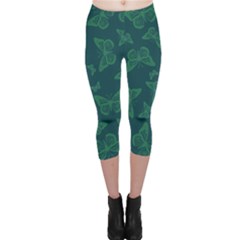 Midnight Green Butterflies Pattern Capri Leggings  by SpinnyChairDesigns