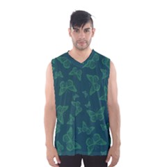 Midnight Green Butterflies Pattern Men s Basketball Tank Top by SpinnyChairDesigns