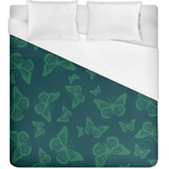 Midnight Green Butterflies Pattern Duvet Cover (king Size) by SpinnyChairDesigns