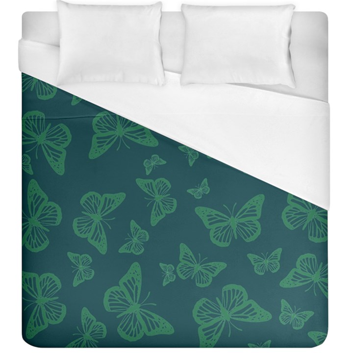 Midnight Green Butterflies Pattern Duvet Cover (King Size)