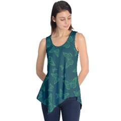 Midnight Green Butterflies Pattern Sleeveless Tunic by SpinnyChairDesigns