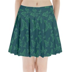 Midnight Green Butterflies Pattern Pleated Mini Skirt by SpinnyChairDesigns