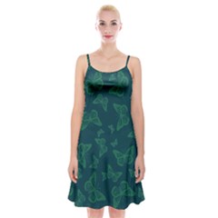 Midnight Green Butterflies Pattern Spaghetti Strap Velvet Dress by SpinnyChairDesigns