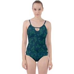 Midnight Green Butterflies Pattern Cut Out Top Tankini Set by SpinnyChairDesigns