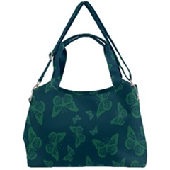 Midnight Green Butterflies Pattern Double Compartment Shoulder Bag by SpinnyChairDesigns