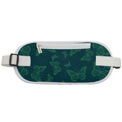 Midnight Green Butterflies Pattern Rounded Waist Pouch by SpinnyChairDesigns