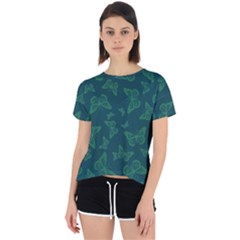 Midnight Green Butterflies Pattern Open Back Sport Tee