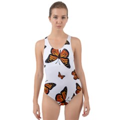 Monarch Butterflies Cut-out Back One Piece Swimsuit by SpinnyChairDesigns