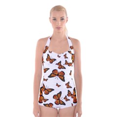 Monarch Butterflies Boyleg Halter Swimsuit  by SpinnyChairDesigns