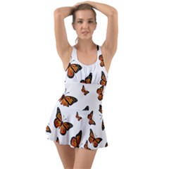 Monarch Butterflies Ruffle Top Dress Swimsuit by SpinnyChairDesigns