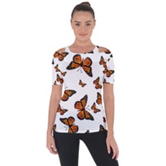 Monarch Butterflies Shoulder Cut Out Short Sleeve Top by SpinnyChairDesigns