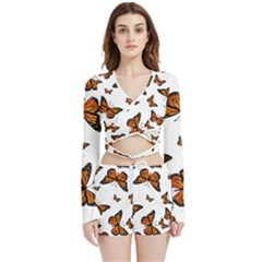 Monarch Butterflies Velvet Wrap Crop Top