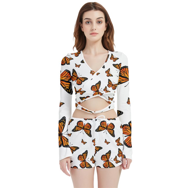 Monarch Butterflies Velvet Wrap Crop Top