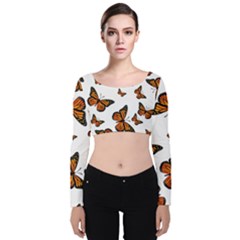 Monarch Butterflies Velvet Long Sleeve Crop Top by SpinnyChairDesigns