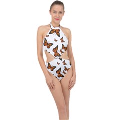 Monarch Butterflies Halter Side Cut Swimsuit by SpinnyChairDesigns