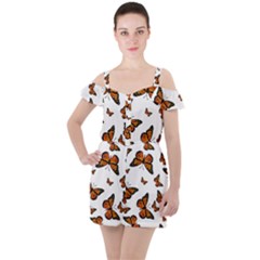 Monarch Butterflies Ruffle Cut Out Chiffon Playsuit by SpinnyChairDesigns