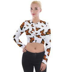 Monarch Butterflies Long Sleeve Cropped Velvet Jacket by SpinnyChairDesigns