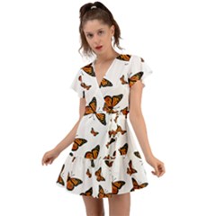 Monarch Butterflies Flutter Sleeve Wrap Dress by SpinnyChairDesigns