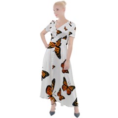 Monarch Butterflies Button Up Short Sleeve Maxi Dress by SpinnyChairDesigns