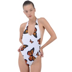 Monarch Butterflies Backless Halter One Piece Swimsuit by SpinnyChairDesigns