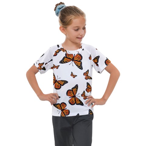 Monarch Butterflies Kids  Mesh Piece Tee by SpinnyChairDesigns