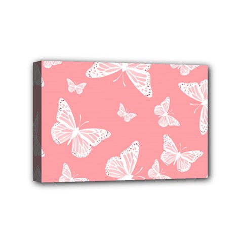 Pink And White Butterflies Mini Canvas 6  X 4  (stretched) by SpinnyChairDesigns