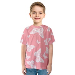 Pink And White Butterflies Kids  Sport Mesh Tee