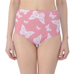 Pink And White Butterflies Classic High-waist Bikini Bottoms by SpinnyChairDesigns