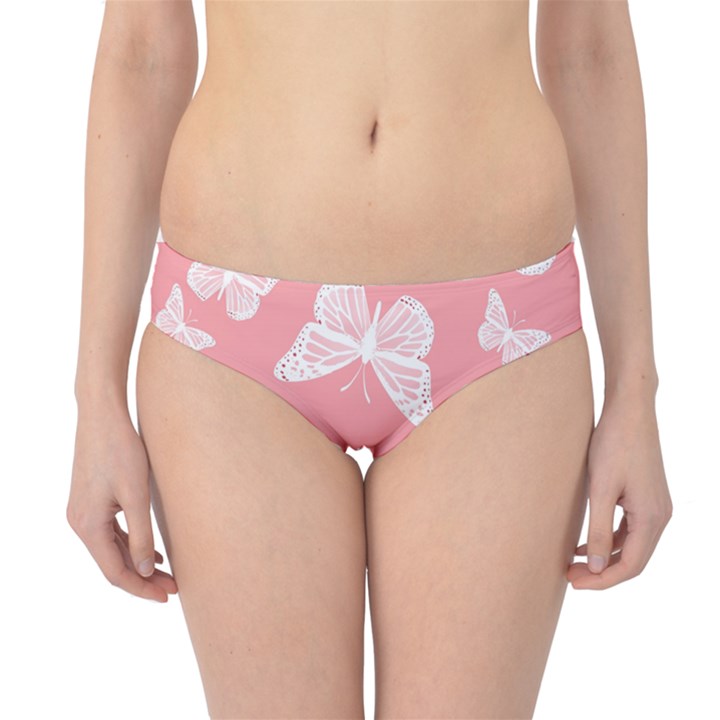 Pink and White Butterflies Hipster Bikini Bottoms