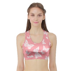 Pink And White Butterflies Sports Bra With Border by SpinnyChairDesigns