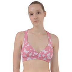 Pink And White Butterflies Sweetheart Sports Bra by SpinnyChairDesigns